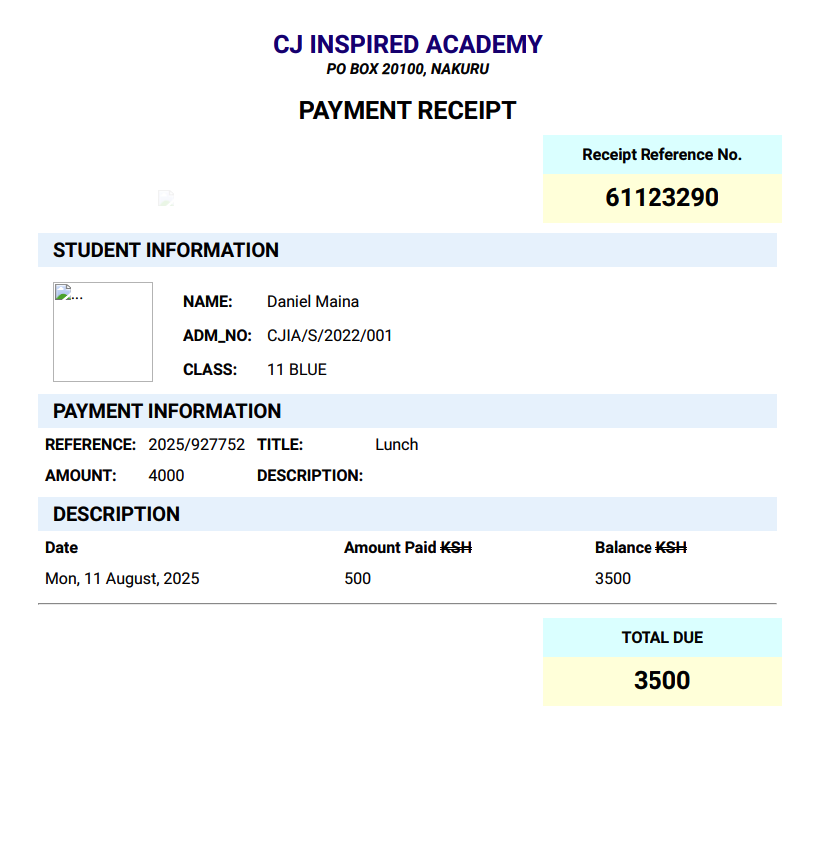 Payment Receipt Sample