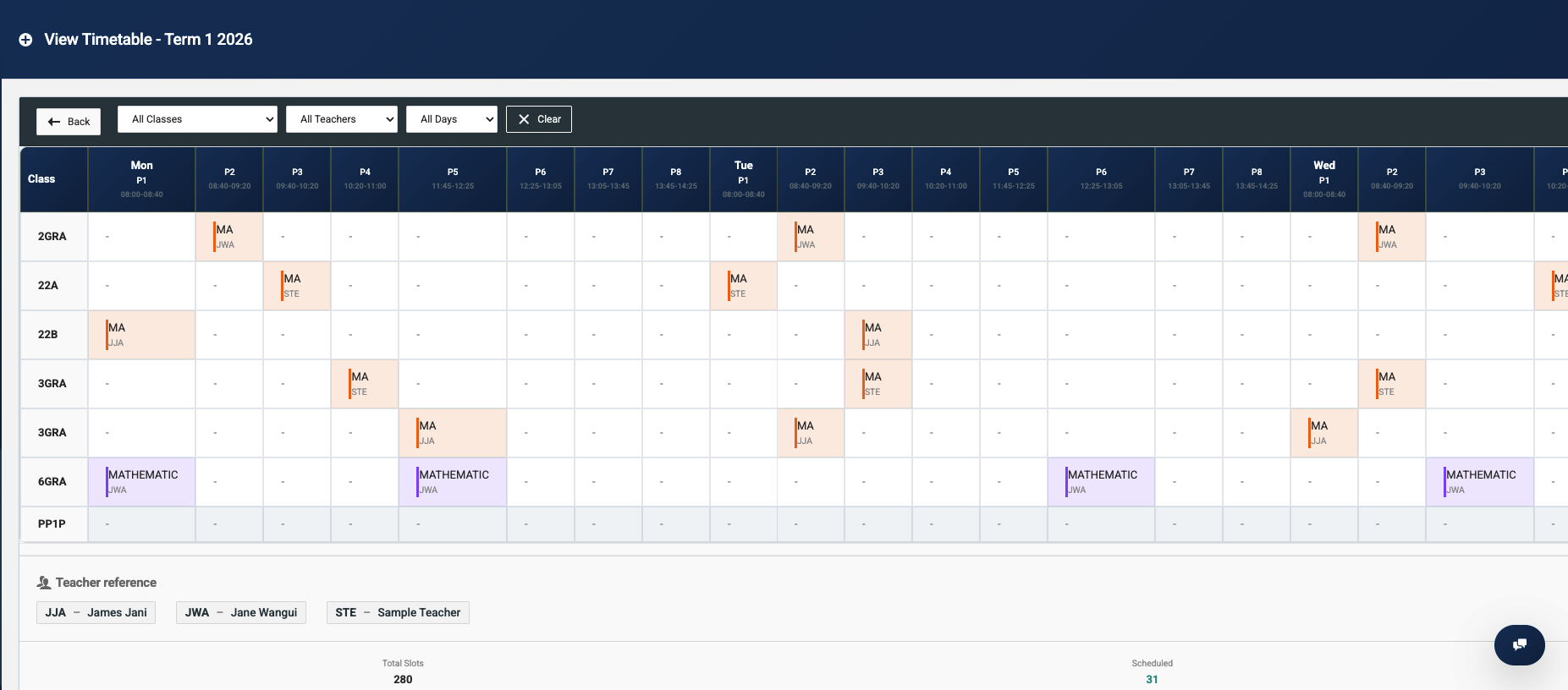 SchoolFix Timetable Preview